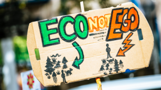 Schild auf einer Klimademo mit der Aufschrift: Eco not Ego